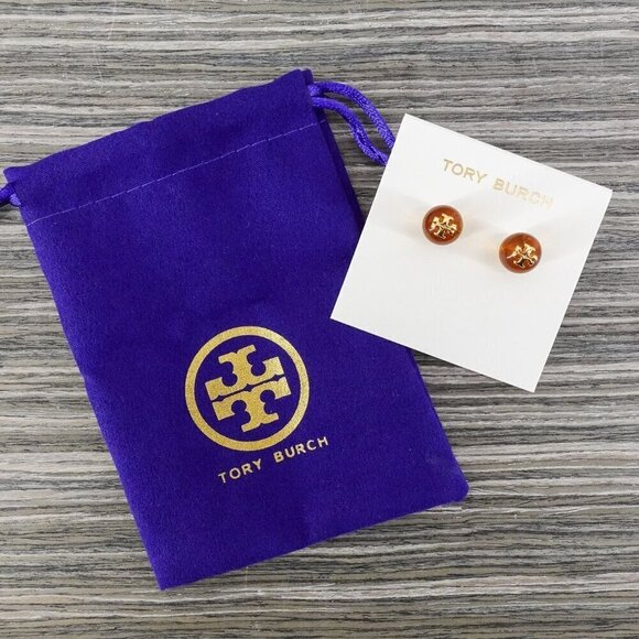 Tory Burch Kira Pearl Stud Earrings Brown OS - Picture 14 of 14